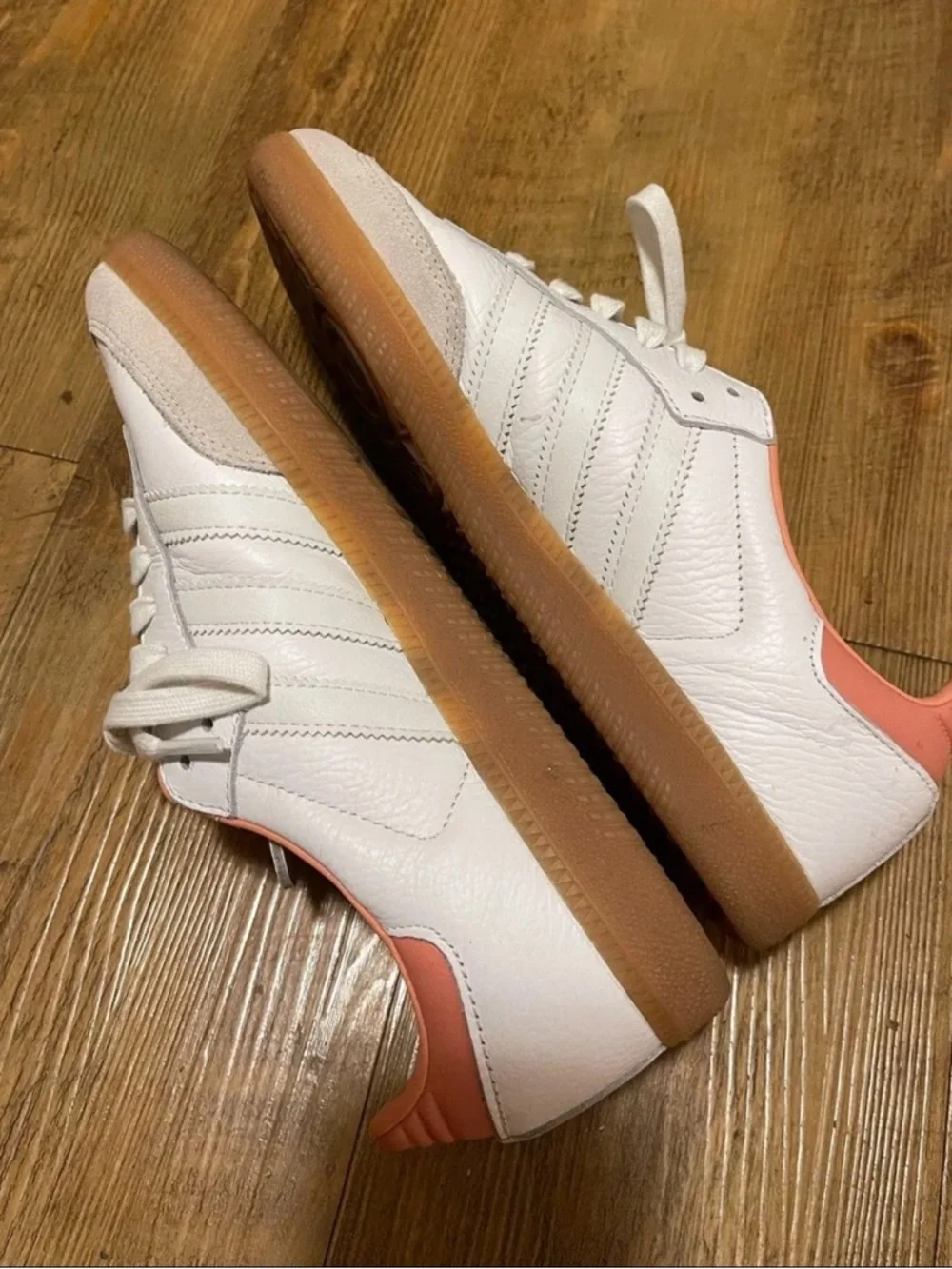 adidas Samba Sneakers in White & Peach Coral - Picture 2 of 3